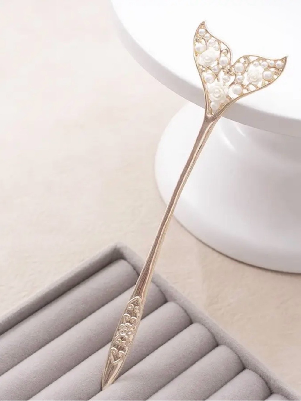 Gold Pearl Mermaid Tail Hair Stick